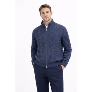 BANANA REPUBLIC FACTORY Tweed Cable Sweater Jacket Men's Size M Navy